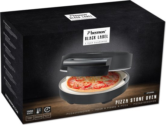 Bestron Turbo Pizzaofen - Für Pizza in 5-10 Minuten - Elektrisch - Mit Höchsttemperatur von 320°C - Inklusive Pizzastein und 2 großen Holzspateln - Matt Schwarz