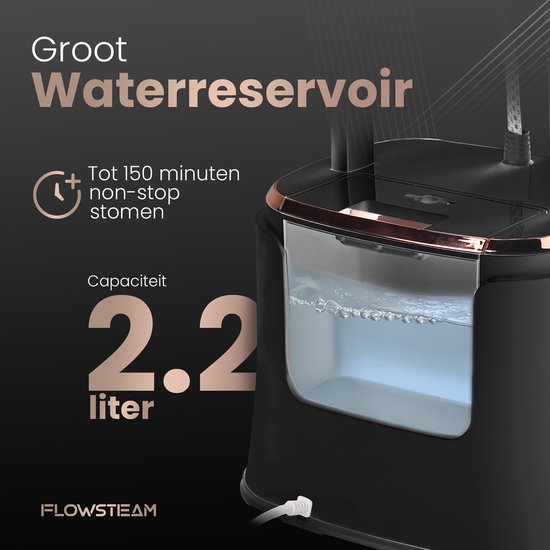 FLOWSTEAM® PRO Wäschedampfer - 150 Minuten Dampfen - 2,5M Kabel - 2,2-Liter-Wassertank - Schwarz