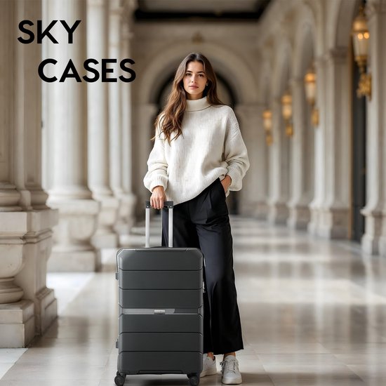 SKYCASES Urban Adventurer - Großer Reisekoffer - Zahlenschloss - 49x30x75cm - 110L - Reisekoffer mit Kofferschloss - Spinner-Räder - Anthrazit V2