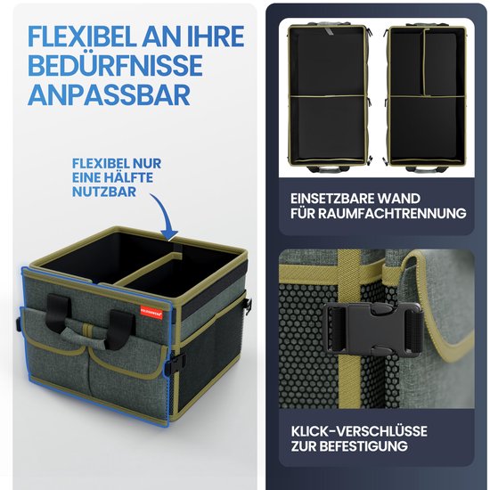 HELDENWERK Premium-Kofferraum-Organizer mit Deckel, stabil & rutschfest - Faltbare Kofferraumtasche, groß mit doppeltem Boden - Kofferraumbox, Kofferraum-Organizer-Box