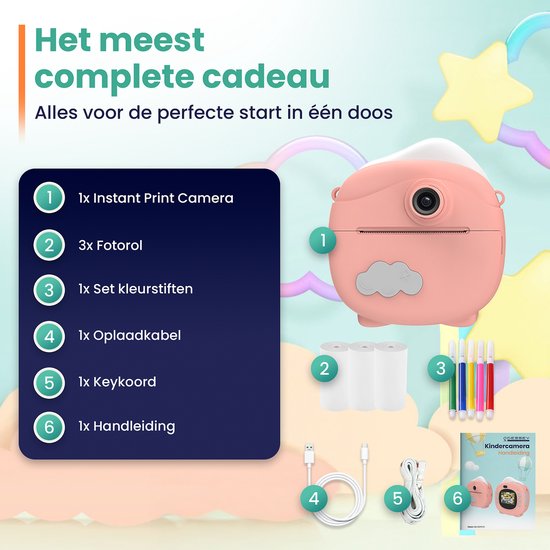 ODESSEY Kinderkamera mit Drucker - Full HD - Selfie-Kamera - 32GB SD-Karte - Foto - Video - Spiele - Digitalkamera Kinder - Fotokamera für Kinder - Pink