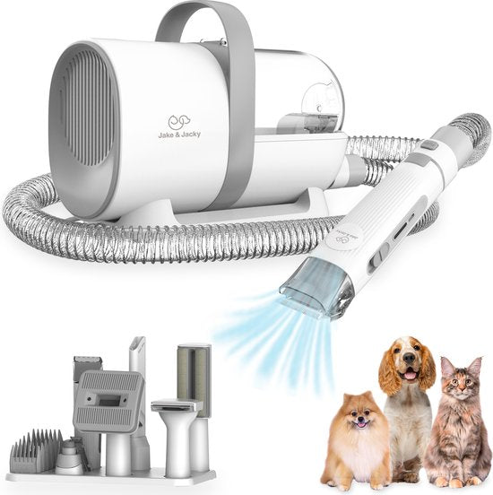 Jake and Jacky Professionelle Hundeschermaschine für dickes Fell 15-teilig - Tierschermaschine mit Absaugung - Saugen & Trimmen - Katzenschermaschine - Geräuscharmes Design - Hunde- und Katzentrimmset - inkl. Aufbewahrungsschale