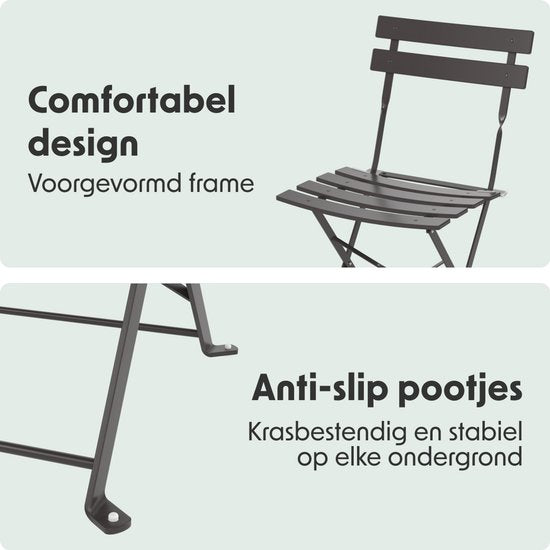 LifeGoods Bistro-Set - Stahl - 3-teilig - Gartenset - klappbar - Balkonset mit Tisch - wetterfest - Dunkelgrau