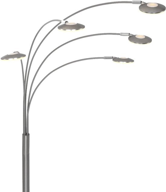 Mexlite Stehleuchte Synna - Schwenkbare, dimmbare LED-Bogenleuchte - Modernes Design - Mit 5 Lichtquellen (4,5W) - 235 cm Kabel - Stahl und Glas
