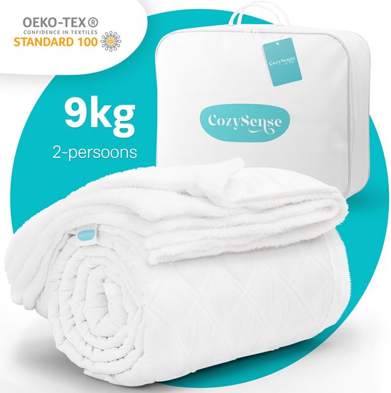 CozySense® Gewichtsdecke 9 kg - 2-Personen - Gewichtsdecke - Gewichtsdecke mit GLASS-Flow® Druckverteilung - Inklusive waschbarem Bezug - 200x200 cm - Weiß