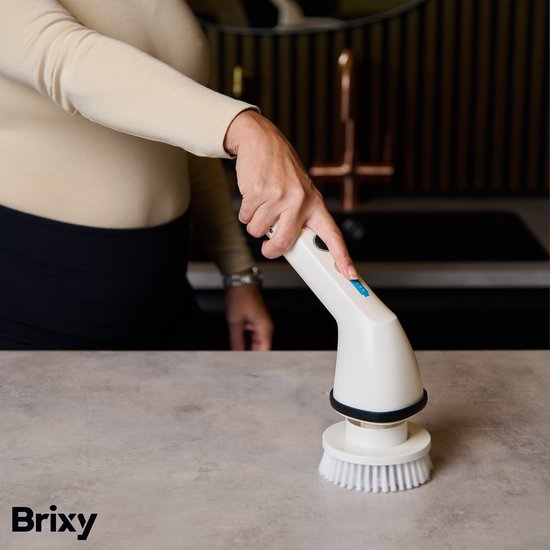 Brixy Elektrische Reinigungsbürste - Ausziehbare Schrubberbürste - Kabellos - 8 Aufsätze - Schrubber - Weiß