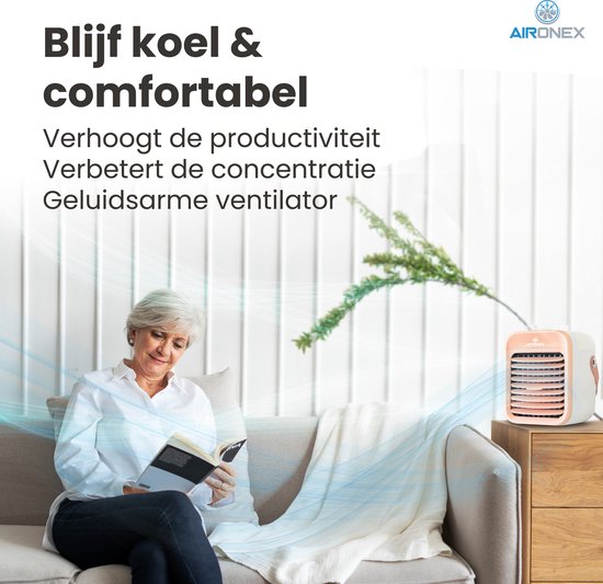 Tragbarer Luftkühler Pink - Kabelloser Luftkühler mit Wassertank von Aironex - Luftbefeuchterfunktion - Luftkühler ohne Klimaanlage - Tischventilator - Ventilatorständer - Steigern Sie Ihre Produktivität und Ihren Schlaf