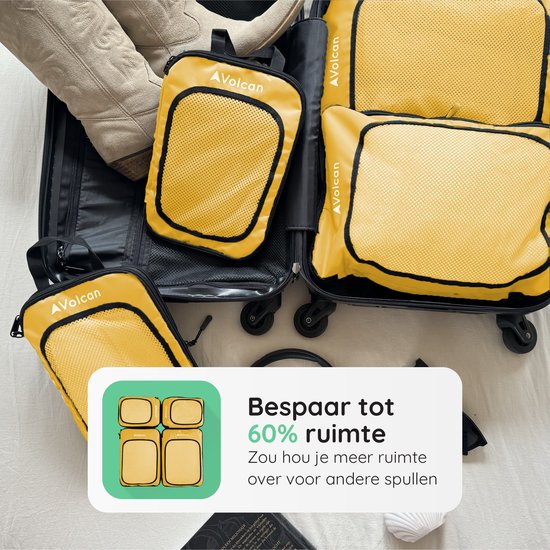 Volcan Compression Packing Cubes - Kofferorganisationsset - Mit Kompressionsreißverschlüssen - Rucksack & Koffer - 4er Set - Ocker
