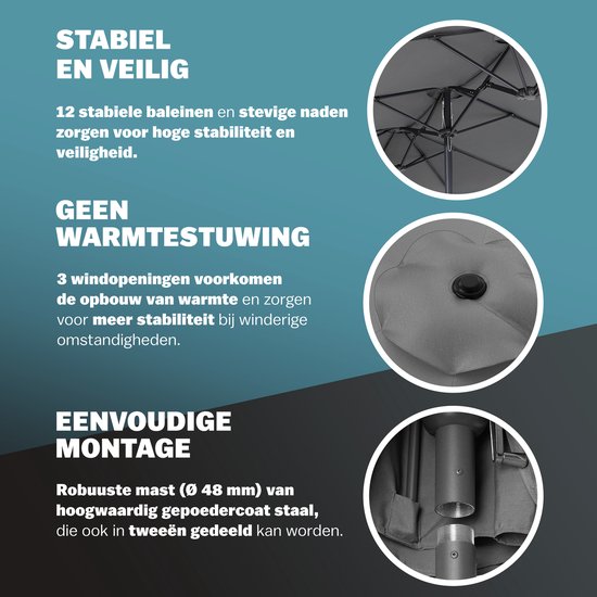 Kingsleeve Doppel-Sonnenschirm XXL - 460x270cm UV-Schutz - Anthrazit