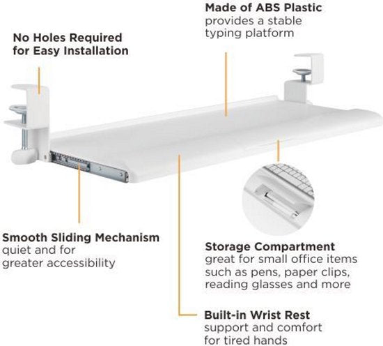 Tastaturablage unter dem Schreibtisch - Tastaturhalter - Tastaturablage - Tastatur unter dem Schreibtisch - Tastaturablage - ergonomisches Sitzen - höhenverstellbar und ausziehbar