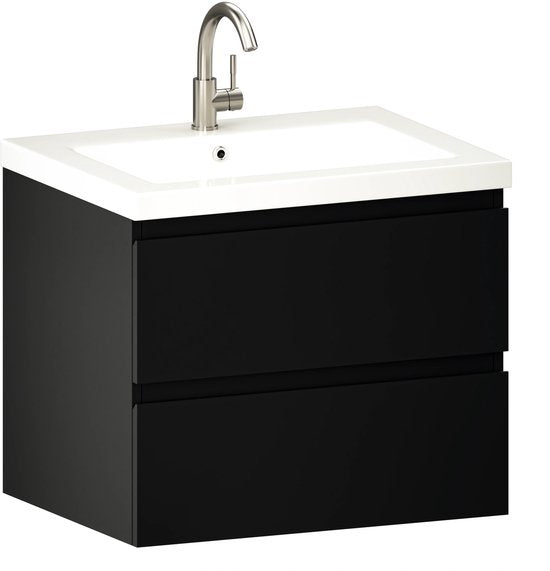 Mirlux Badmöbel Matte Schwarz 60 cm - Waschtisch Weiß - Badmöbel Set - Waschtischschrank Matte Schwarz