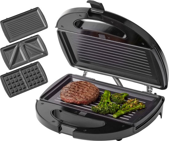Tomado TGM2000B - Multigrill 3 in 1 - Inklusive Sandwich- und Waffelplatten - 750 Watt - Schwarz