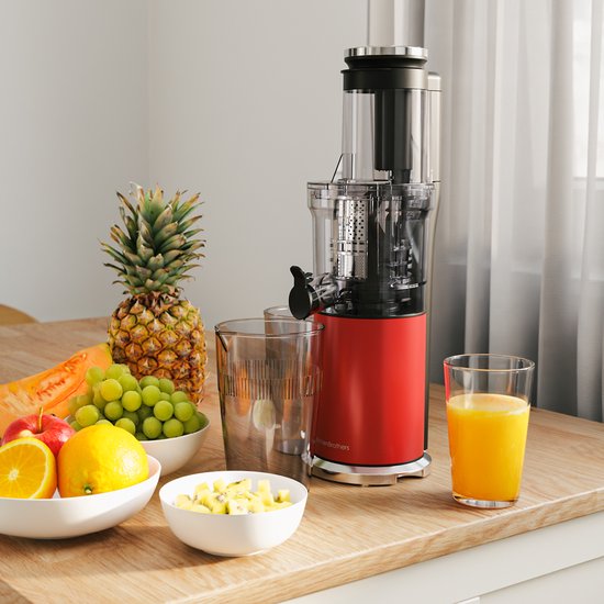 KitchenBrothers Slowjuicer - Vertikal - Entsafter - Gemüse- und Obstpresse - 80 mm - 750 ml - Rot