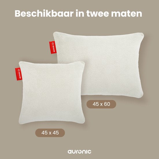 Auronic Wärmekissen - Sherpa Fleece - 45x45 - Kabellos - Wiederaufladbar - Elektrisches Kissen - Infrarot - Weiß