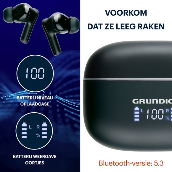 Grundig Wireless Earphones - Bluetooth Kopfhörer - Geräuschunterdrückung ANC+ENC - Kabellose Kopfhörer - Ladecase mit LED-Anzeige - BT 5.3 - Akkulaufzeit 25 Stunden