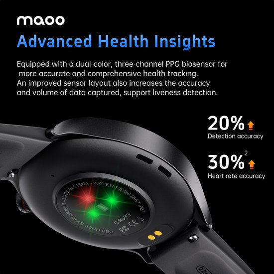 Maoo GTR Series 2 Smartwatch Herren - Edelstahl und TPU Armband - Schrittzähler - Herzfrequenzmesser - Schlafüberwachung - Multisport - Geeignet für Android und iOS - Schwarz