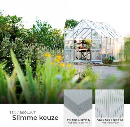 tectake® - 10er-Set Polycarbonatplatten - Stabile, lichtdurchlässige, UV-beständige Hohlkammerplatten - 121 x 60,5 cm - 7,32m² gesamt - Transparent - Gewächshausfolie - 4 mm stark