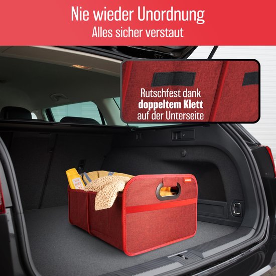 Kofferraumtasche faltbar und stabil - Kofferraum-Organizer Einkaufstasche zur praktischen Aufbewahrung - Auto-Faltbox, Kofferraumbox (rot)