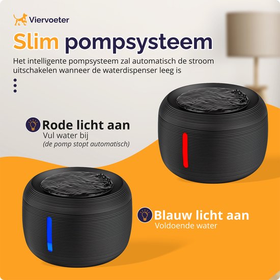 Quadruped Premium Trinkbrunnen - Runder Trinkbrunnen für Katzen und Hunde - 2.5L - Tiertränke - geräuschlos - Inkl. 2 Filter - Schwarz
