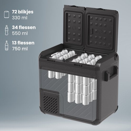 Auronic Electric Cool Box - Kompressor - Zwei Zonen - 12V 230 Volt - Auto - 55L - Frigobox - Schwarz/Grau