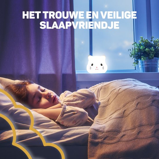 Vulpes Goods® Kinder-Nachtlicht - LED-Licht & 8 Farben - Babyzimmer-Nachtlicht - Katze - USB wiederaufladbar - Dimmer - Timer - Kabellos