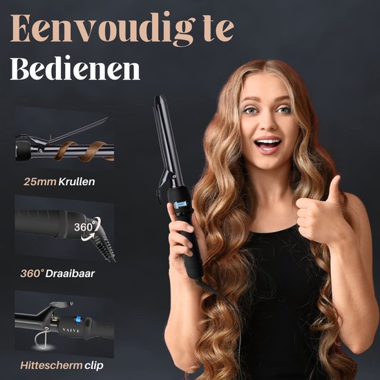 VAIVE Lockenstab mit Klemme - 25MM - Lockenstäbe - Lockenwickler - Lockenstab