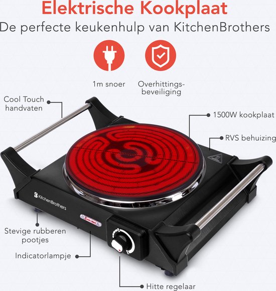 KitchenBrothers Elektrokochfeld - 1 Brenner - 1500W - Schwarz