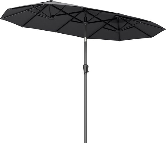 LifeGoods Doppelter Sonnenschirm - Garten - 160x300cm - bis zu 8 Personen - Wasserdicht - UPF50+ - Dunkelgrau