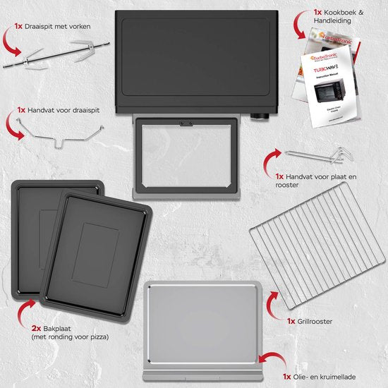 TurboTronic EV35 Freistehender Backofen 35L - Mini-Backofen - Elektrobackofen - Schwarz