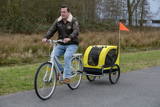 Dunlop Hundefahrradanhänger - Fahrradanhänger für Hunde bis zu 40 KG - Fahrradanhänger Gepäck - Fahrradanhänger mit Reflektoren und verstellbarem Regenschutz - Hundefahrradanhänger - Hundeanhänger - Gelb