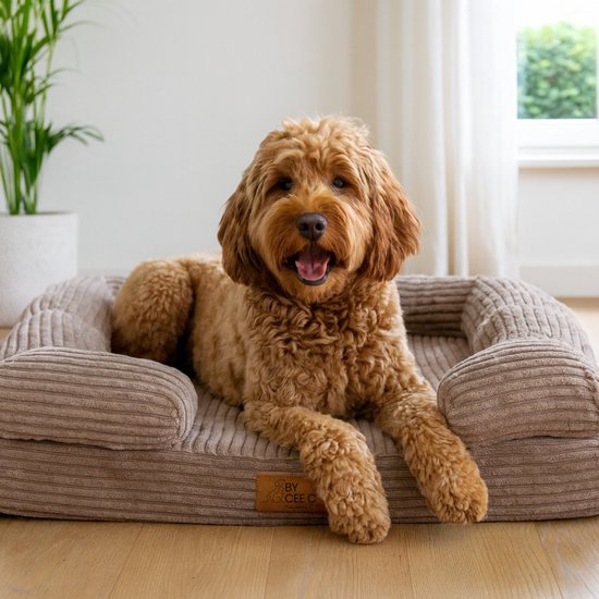 By Cee Cee Orthopädischer Hundekorb - Orthopädisches Hundekissen - Hundebett - Gerippter Stoff - Für mittelgroße Hunde - Mocha Taupe - 108x81cm - Emma