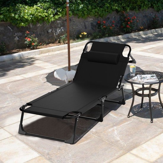 Outbee Lounger - Liege - Sonnenbank - 190x55x30 cm - faltbar - verstellbar - wetterfest - Schwarz