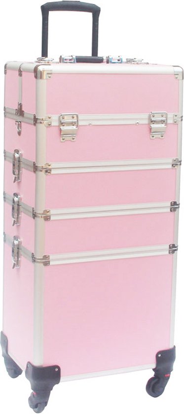 VDD Schminkkoffer Trolley - Kosmetik Make-up Nagelnecessaire - 4 in 1 - Pink