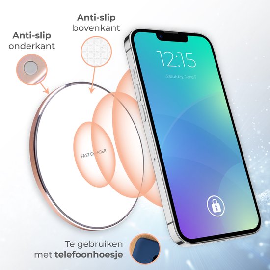 Nuvance - Wireless Charger 15W - Inklusive Kabel - Wireless Charger - Schnelles Ladegerät - Geeignet für alle Qi Smartphones - Weiß und Gold