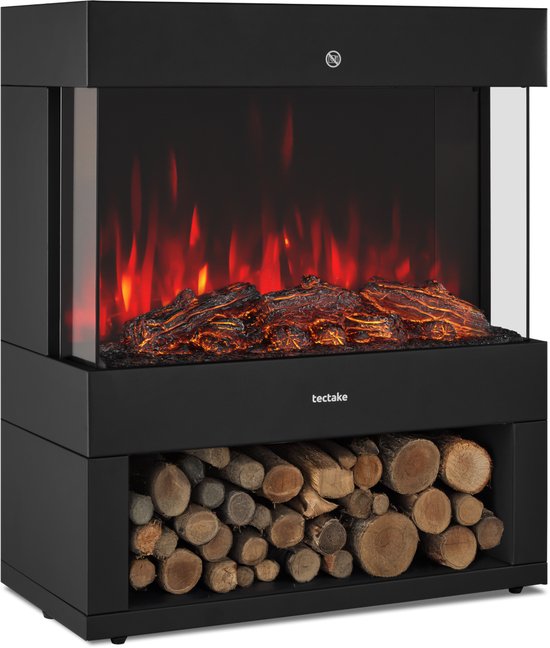 tectake® Elektrokamin - Atmosphärischer Kamin - 900W & 1800W - Freistehend - Kaminofen - mit Heizung - Kamine - mit Holz- und Glüheffekten - 3D Flammen - Timer