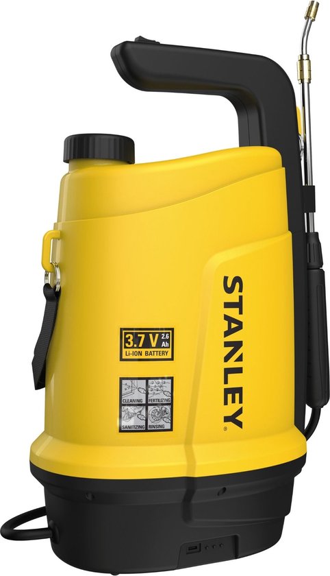 Stanley Drucksprühgerät 5 L, Drucksprühgerät, Gartensprühgerät, elektrisch, wiederaufladbare Lithium-Batterie, Teleskop-Lanze, verstellbare Düse, Autonomie 2,5 h, max 2 bar, 0,33 L/Minute, gelb/schwarz