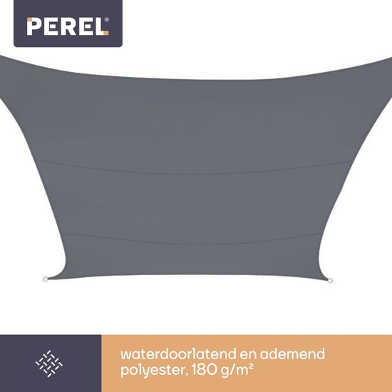 Perel Schattentuch, wasserdurchlässig, luftdurchlässig, 5 x 5 m, 180 g/m², HDPE, quadratisch, dunkelgrau