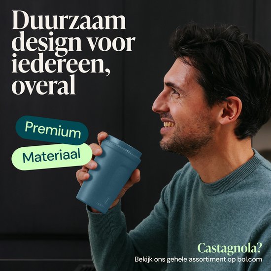 Castagnola Thermos Cup - Kaffeebecher To Go - Reisebecher für Kaffee und Tee - Teebecher - 380 ML - Edelstahl - Blau