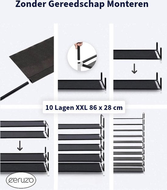 Schuhregal XXL - 10 Lagen - 86x28x175 cm - für 40 bis 50 Paar Schuhe