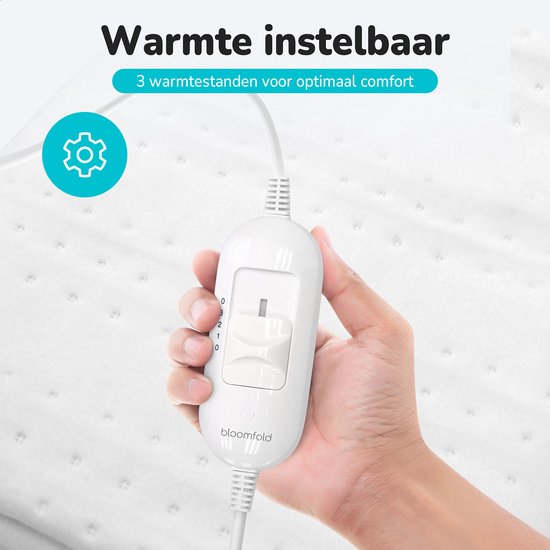 Bloomfold Electric Blanket - 150 x 80 cm - Maschinenwaschbar - 1 Person - 3 Stufen - Wärmedecke - Weiß/Polyester