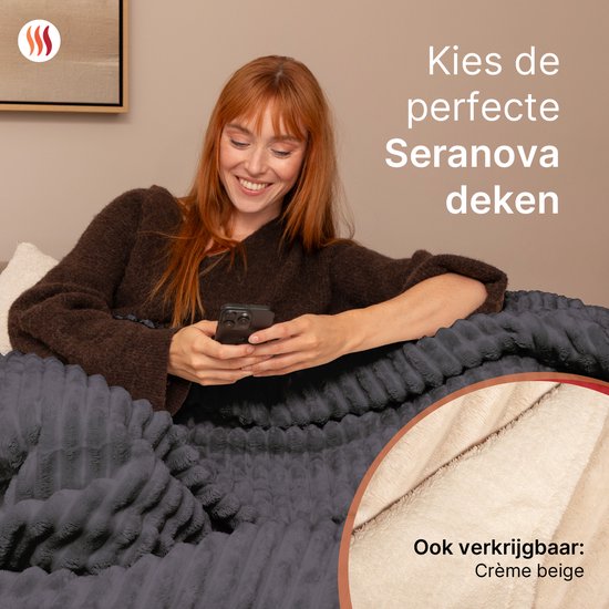Seranova Heizdecke XXL - Extra Wärmedrähte - Gestreiftes Modell - 180x160 cm - Wärmedecke für 2 Personen - Doppelseitiges Vlies - Grau