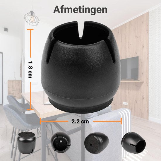 Volcan - Stuhlbeinkappen - 12-16mm - Anti-Kratz-Filz - Stuhlbeinschoner - Bodenschoner - 24 Stück - Rund - Schwarz