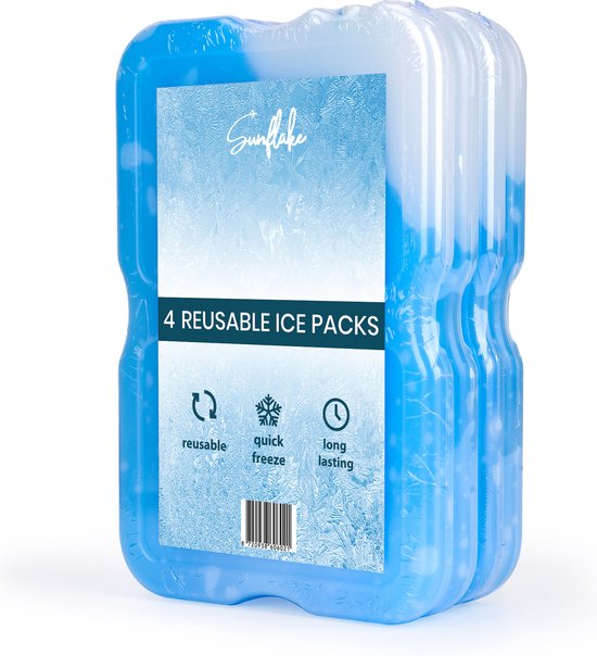 Kühlelemente für Kühlbox und Kühltasche - 4er-Pack - Flache, kleine und Mini-Gefrierelemente für Reise, Picknick und Camping - Kompakte Gel-Kühlelemente - Sunflake
