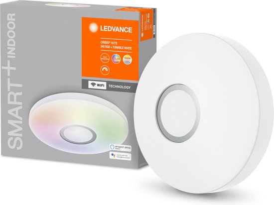 LEDVANCE Intelligente LED-Wand- und Deckenleuchte für den Innenbereich mit WiFi-Technologie, Lichtfarbe veränderbar (3-K-65-K), RGB-farbveränderbar, weiß, 34-mm, Google und Alexa kompatibel, SMART+ ORBIS KITE RGBW