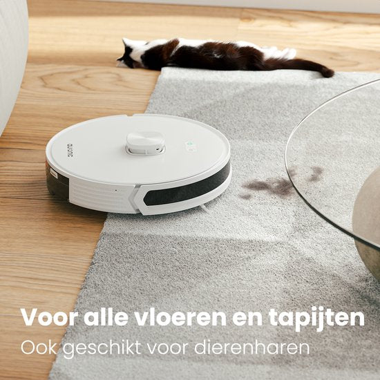 Auronic Staubsaugerroboter - Mit Wischfunktion - WiFi und App - Ladestation - Haustiere - Wischroboter - Lasernavigation - Automatische Entleerungsstation - Weiß