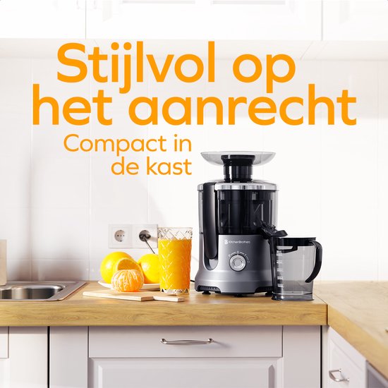 KitchenBrothers Entsafter - für Gemüse und Obst - Entsafter - mit Fruchtfleischbehälter - 500ml - 600W - Silber/Grau