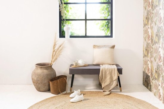 LIFA LIVING Flurbank Barcelona - Grau & Gold - Modern - Samt & Holz - 101 x 42 x 45 cm