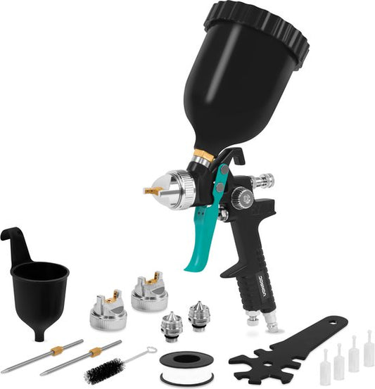 VONROC PRO Farbspritzgerät - Farbpistole - HVLP Design - 600ml Tank - inkl. 3 Düsen - 2-10 bar - Universal EURO/DIN 7,2mm Kupplung