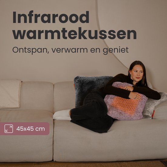 Auronic Wärmekissen - Teddy - 45x45 - Kabellos - Wiederaufladbar - Elektrisches Kissen - Infrarot - Rosa