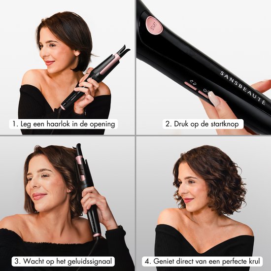 Sansbeauté Automatischer Lockenstab - Keramischer Lockenstab - Lockenstab - Lockenwickler - Lockenwickler - gewelltes Haar - Lockenstab - Lockenbürste rotierend - Wellen-Lockenstab - Wellen-Lockenstab